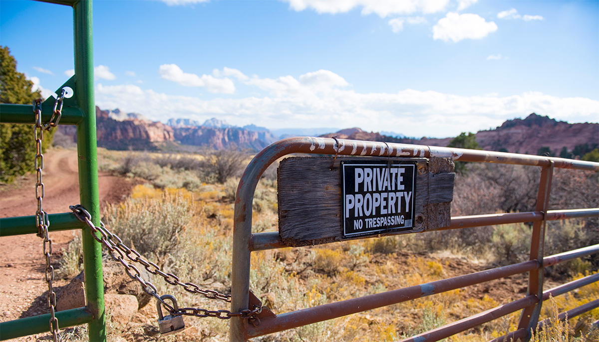 Private property warning outside of Zion
