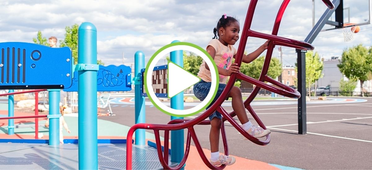 Bregy student on their new playground equipment