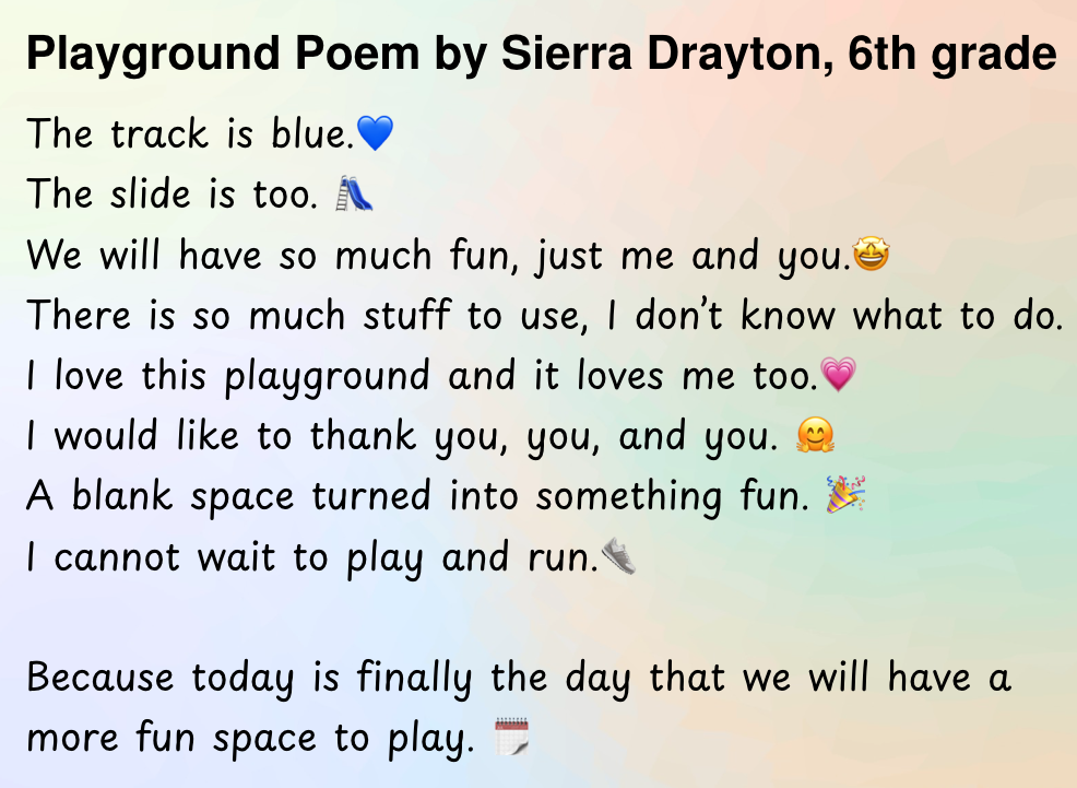 Playground Poem by Sierra Drayton, 6th grade